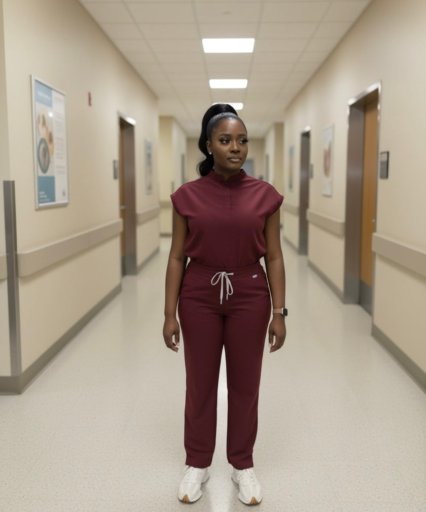 Mandarin Collar Scrub Set (Mango Sleeve Top & Straight Pants)