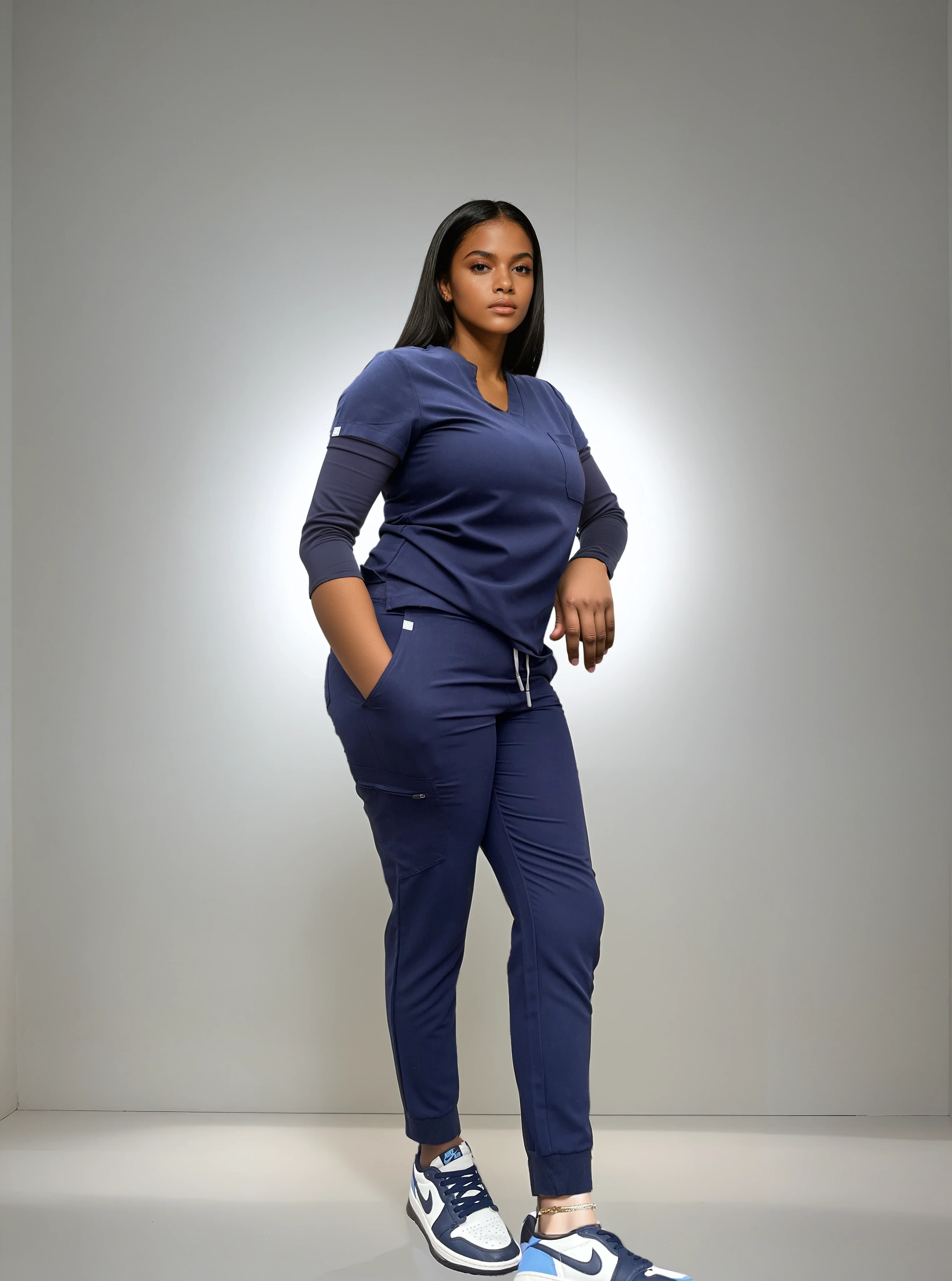 Navy Blue Scrub Set (V-Neck Top + Jogger Pants)