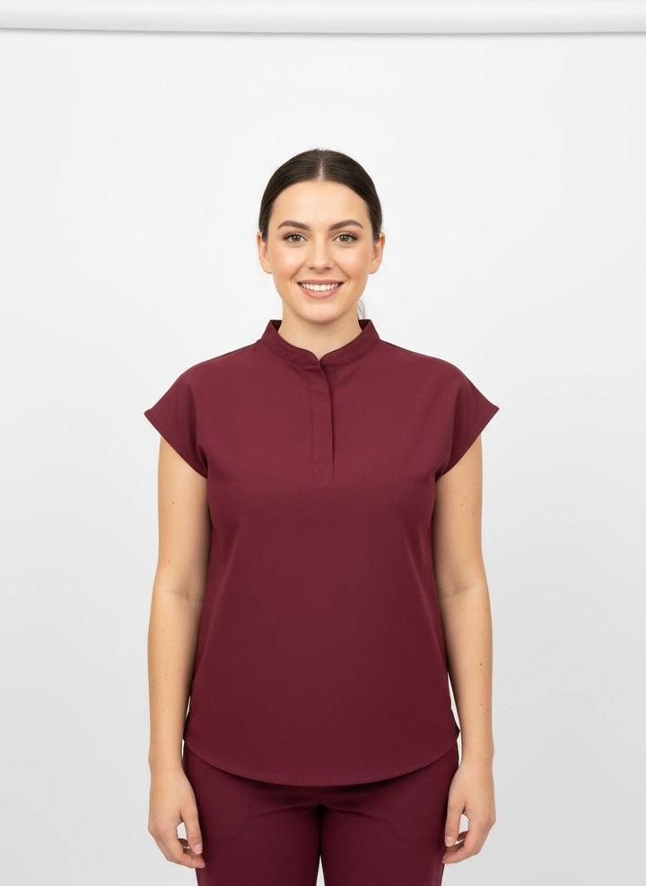 Mandarin Collar Scrub Set (Mango Sleeve Top & Straight Pants)